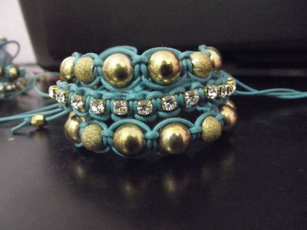 Conjunto Pulseira Macreme turquesa